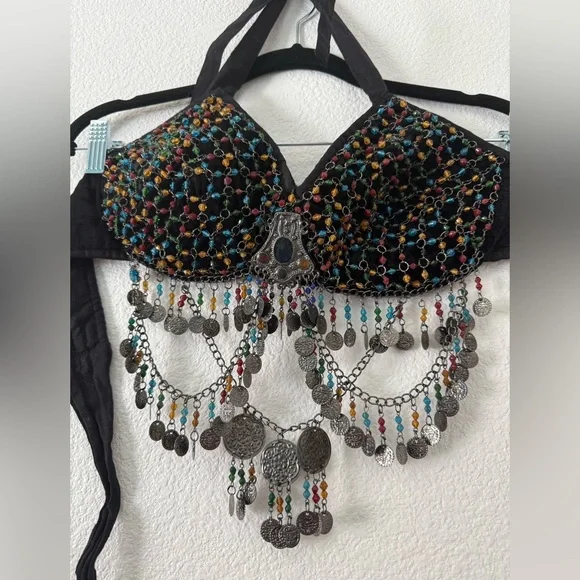 Coin Beads Belly Dancing Bra Halter Festival Rave Medium - Picture 2 of 5